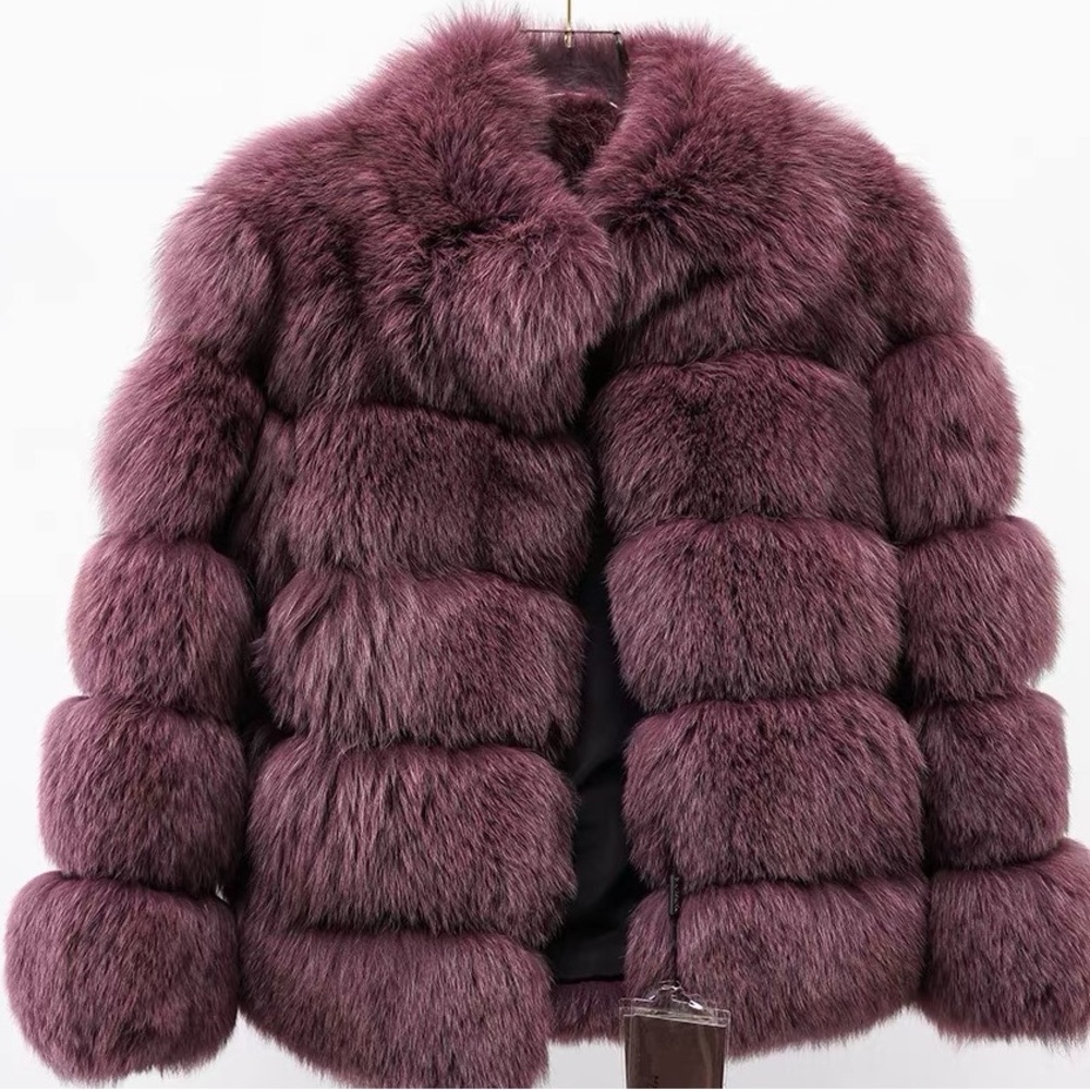 Luxury Top-Grade Real  Fox Fur Elegant Plum Teddy Jacket